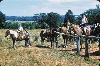  > Jean and kids on horses, Baraboo, 1955